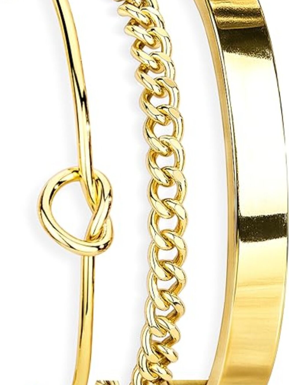 14K Gold Cuban Gold Bangle Cuff Bracelet Set of 3 - Picture 2 of 3